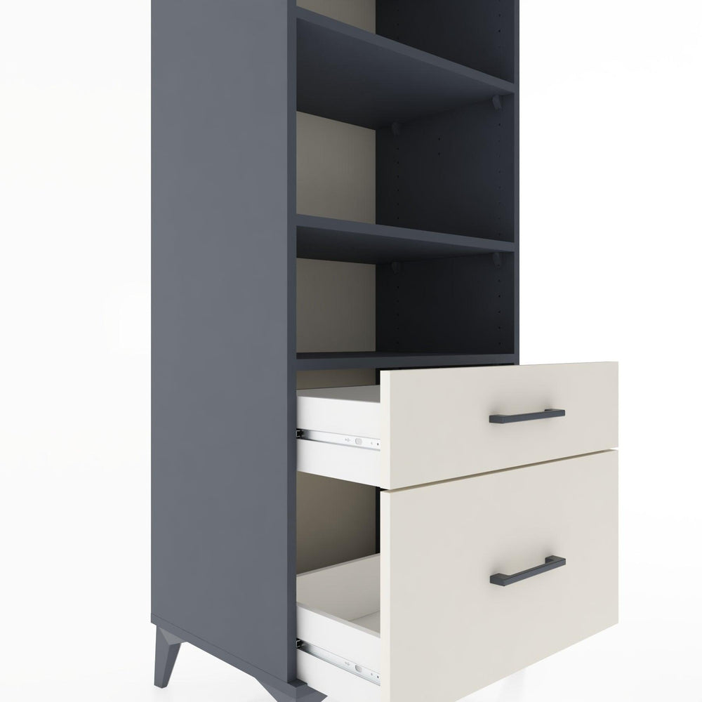 Woodntry Modüler Dolap Antrasit 60x44x170 cm Çekmeceli ve Raflı CR43-2