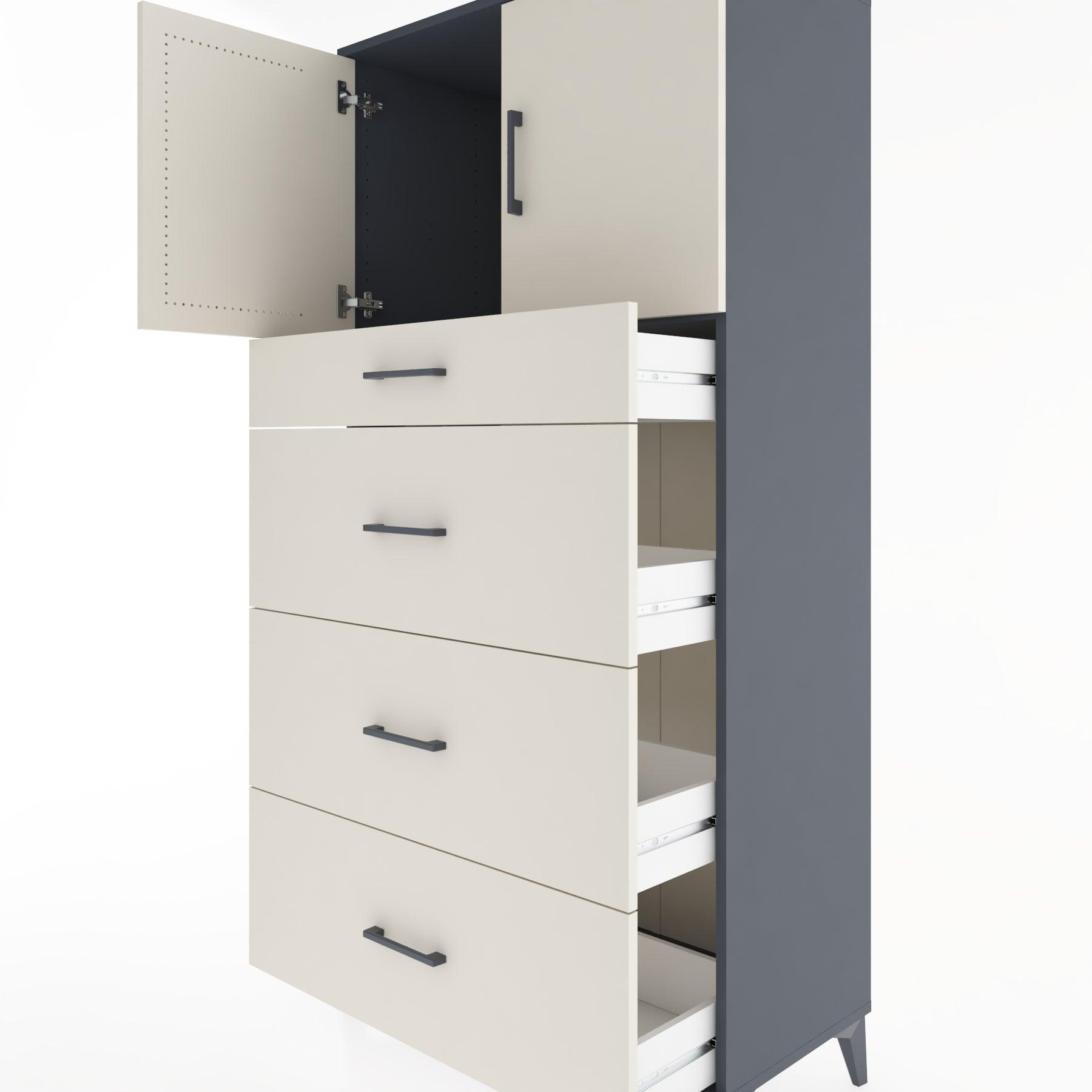 Woodntry Modular Cabinet Anthracite 88x44x170 cm with Doors and Drawers KC23-2