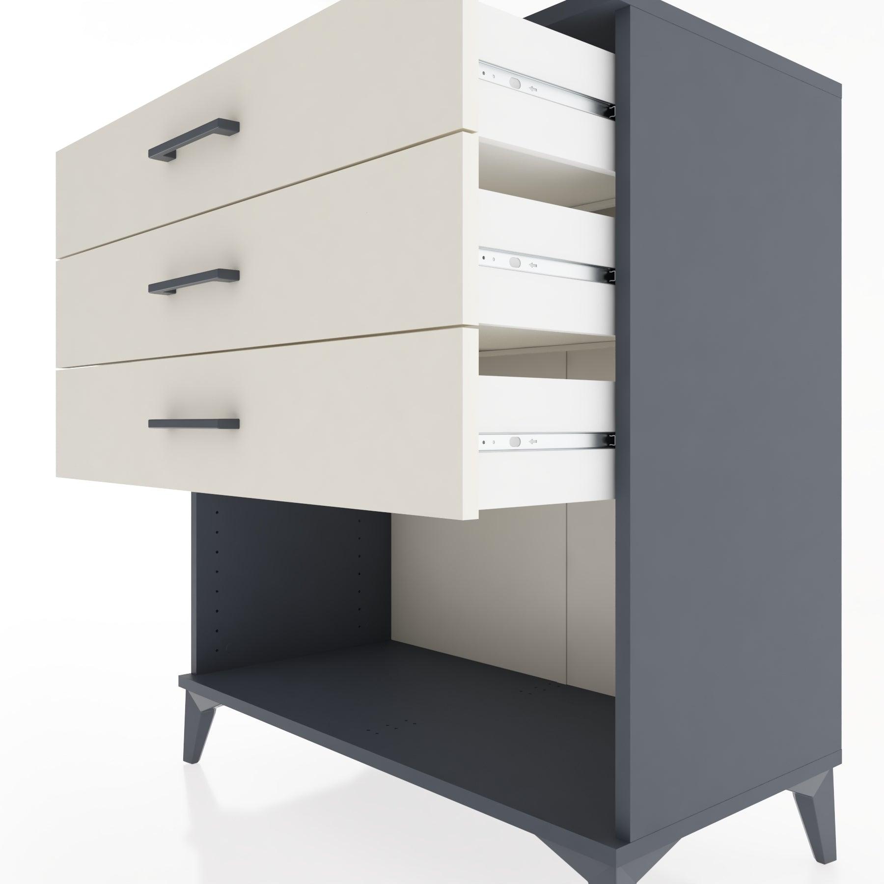 Woodntry Modüler Şifonyer Antrasit 88x44x84 cm Çekmeceli ve Raflı CR11-2