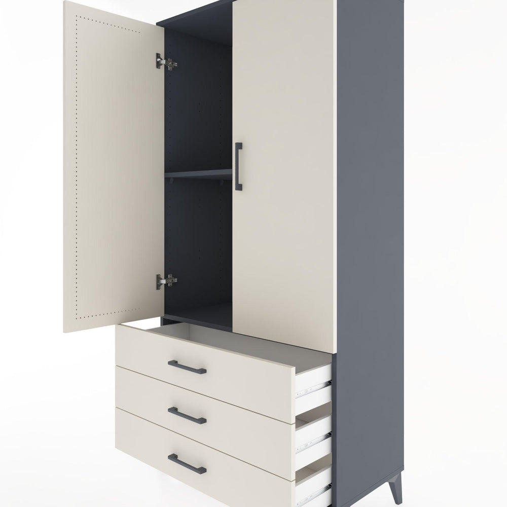 Woodntry Modüler Dolap Antrasit 88x44x170 cm Kapaklı ve Çekmeceli KC6-2