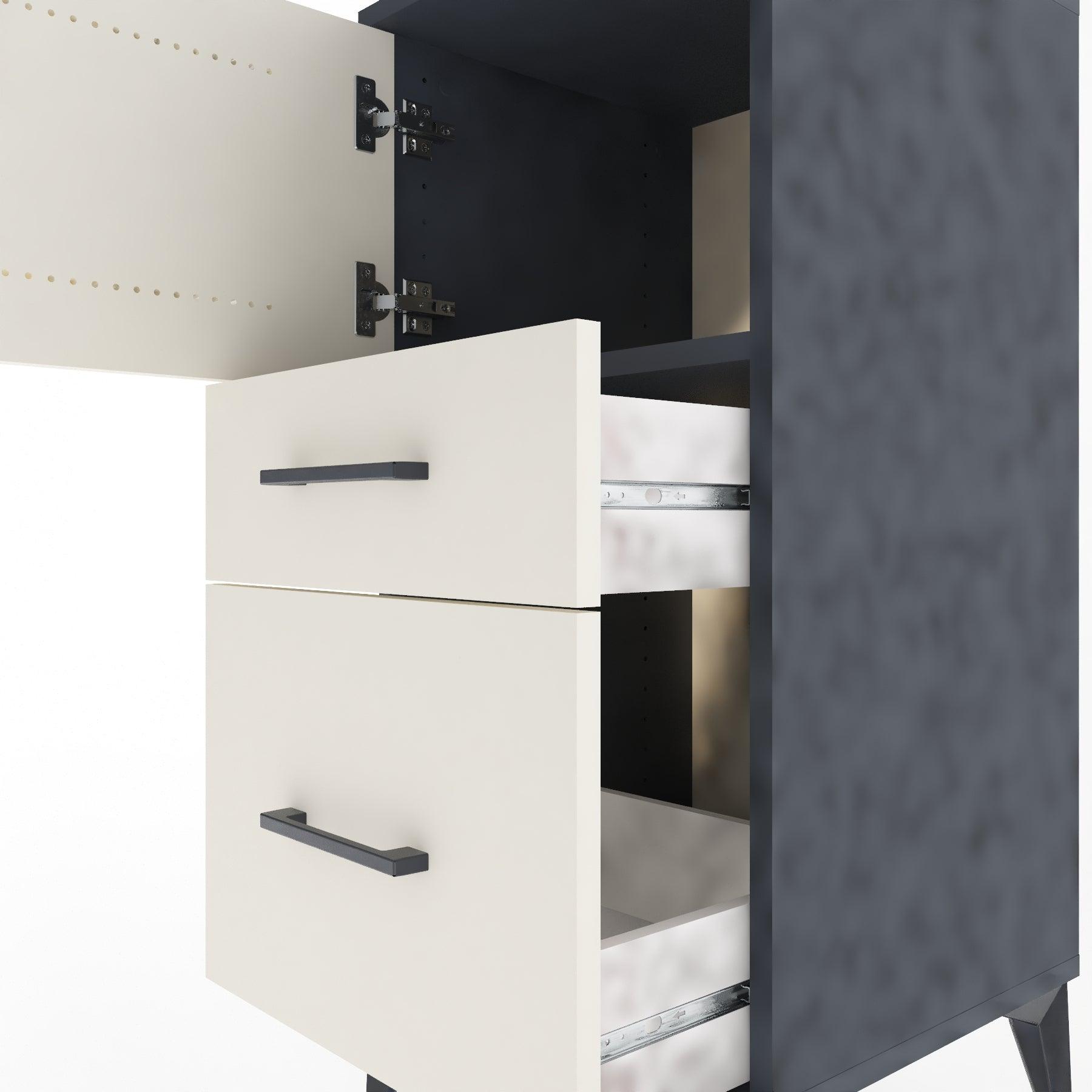 Woodntry Modular Nightstand Anthracite 44x44x84 cm with Cover and Drawer KC45-2
