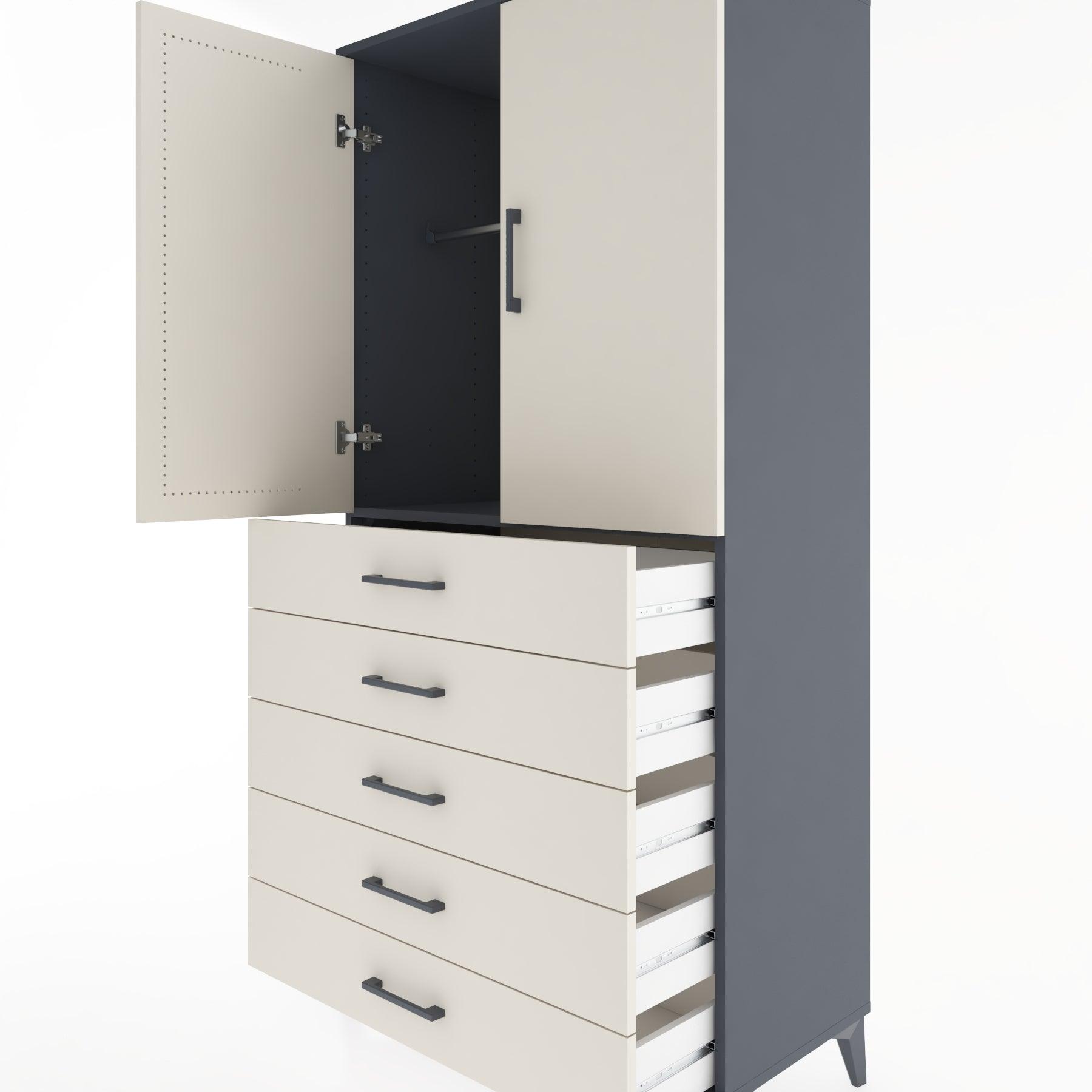 Woodntry Modular Cabinet Anthracite 88x44x170 cm with Doors and Drawers KC26-2