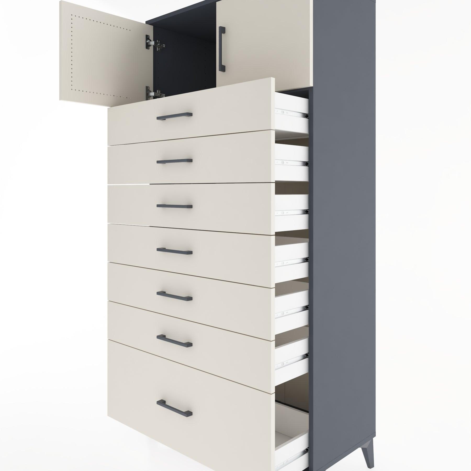 Woodntry Modüler Dolap Antrasit 88x44x170 cm Kapaklı ve Çekmeceli KC10-2