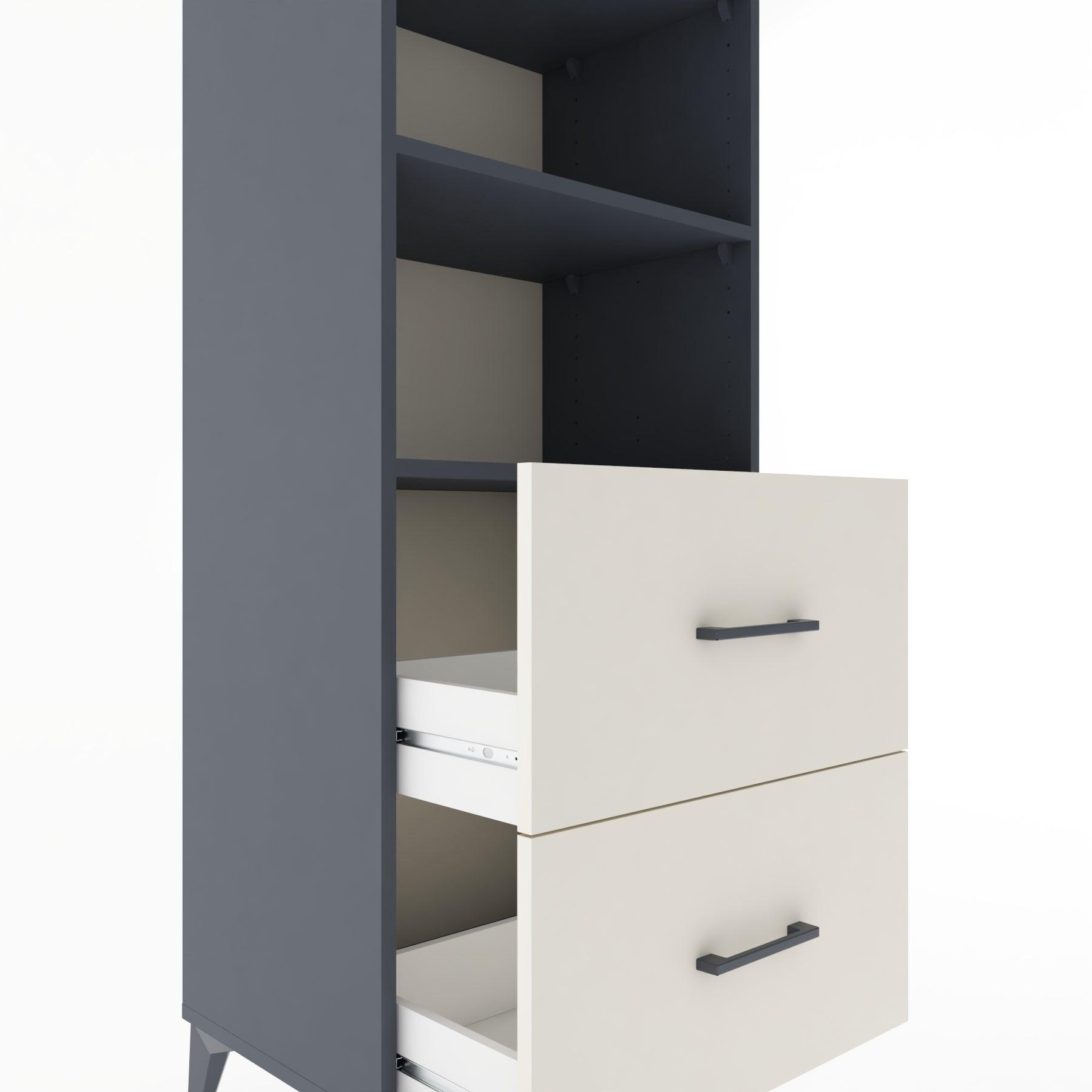 Woodntry Modüler Dolap Antrasit 60x44x170 cm Çekmeceli ve Raflı CR48-2