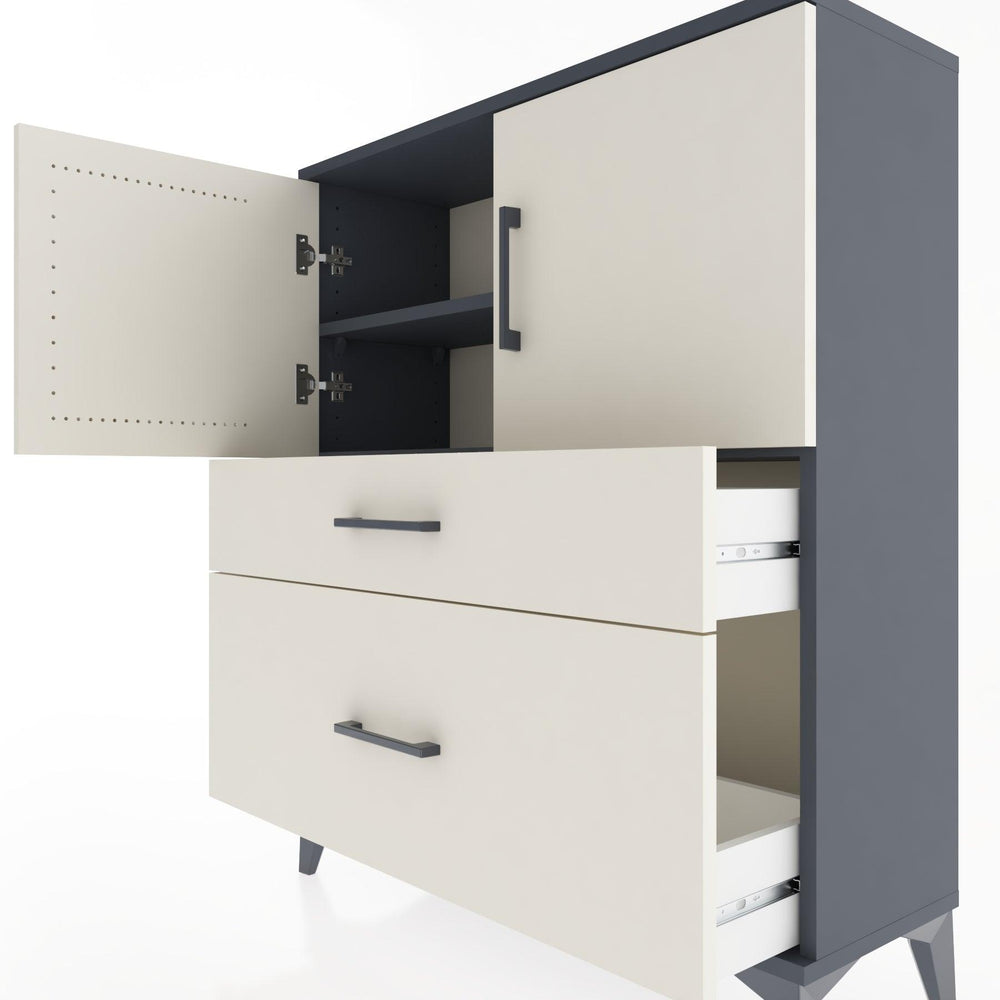 Woodntry Modüler Şifonyer Antrasit 88x30x94 cm Kapaklı ve Çekmeceli KC11-2