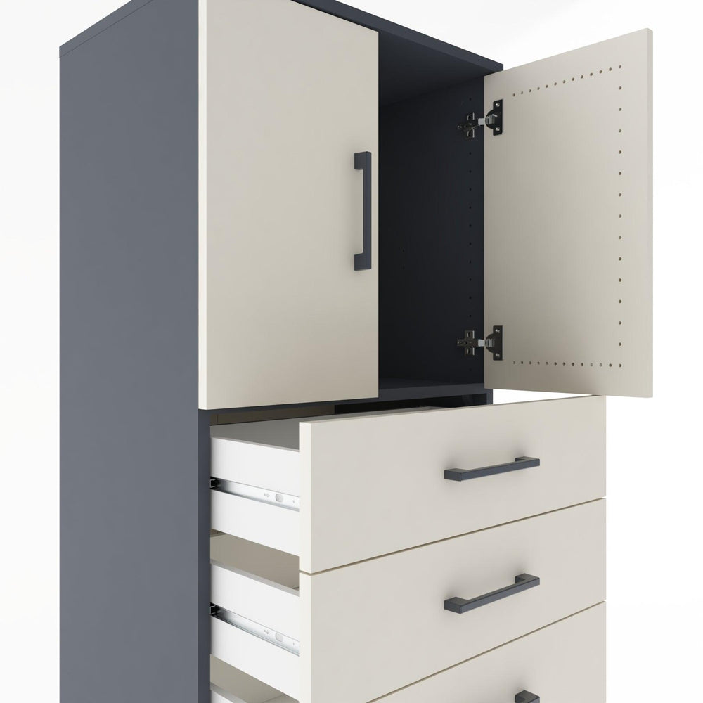 Woodntry Modüler Dolap Antrasit 60x44x170 cm Kapaklı ve Çekmeceli KC11-2