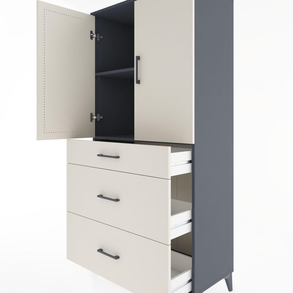 Woodntry Modüler Dolap Antrasit 88x44x170 cm Kapaklı ve Çekmeceli KC20-2