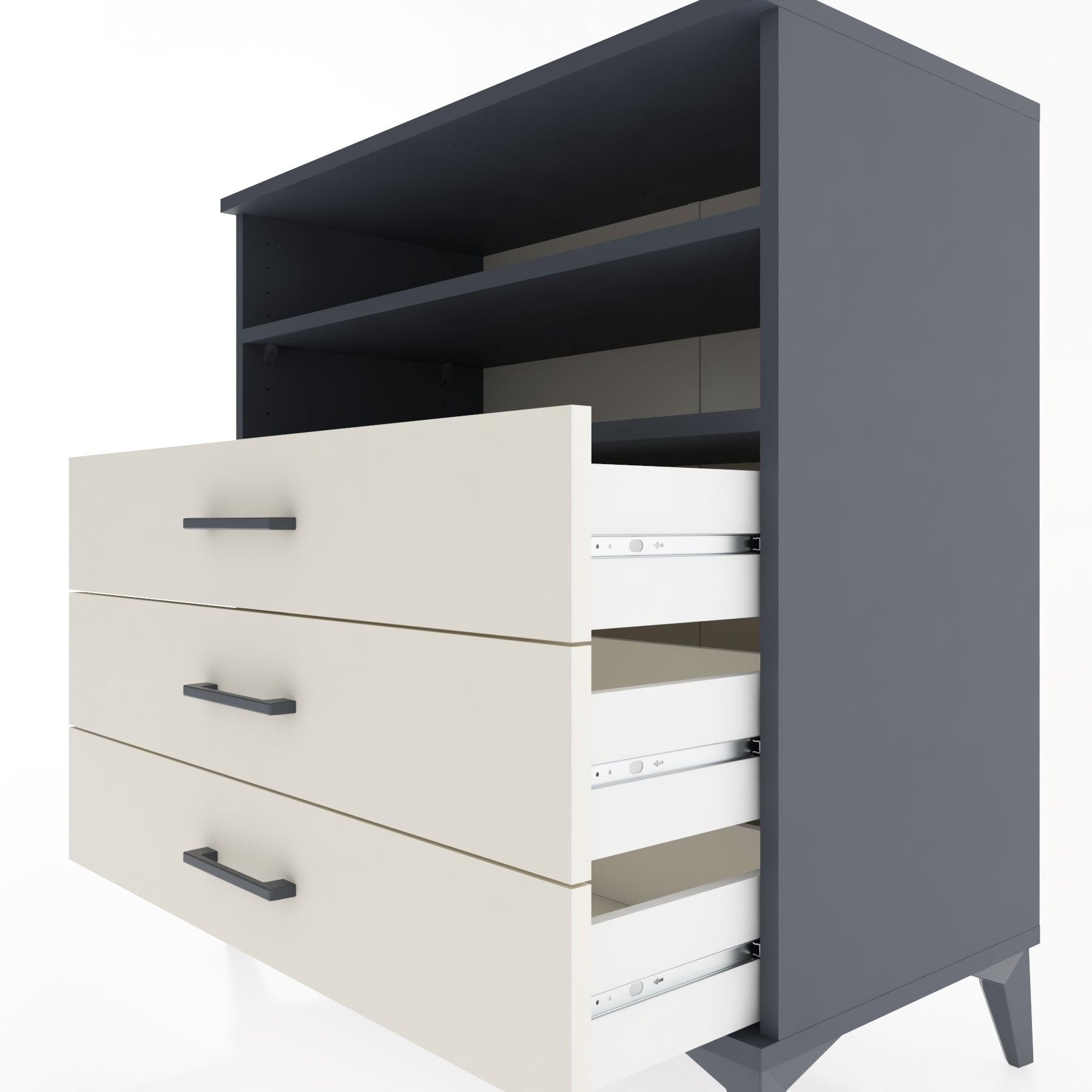 Woodntry Modüler Şifonyer Antrasit 88x44x84 cm Çekmeceli ve Raflı CR17-2
