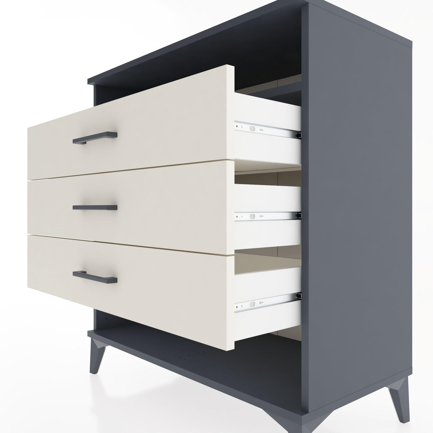 Woodntry Modüler Şifonyer Antrasit 88x44x84 cm Çekmeceli ve Raflı CR20-2