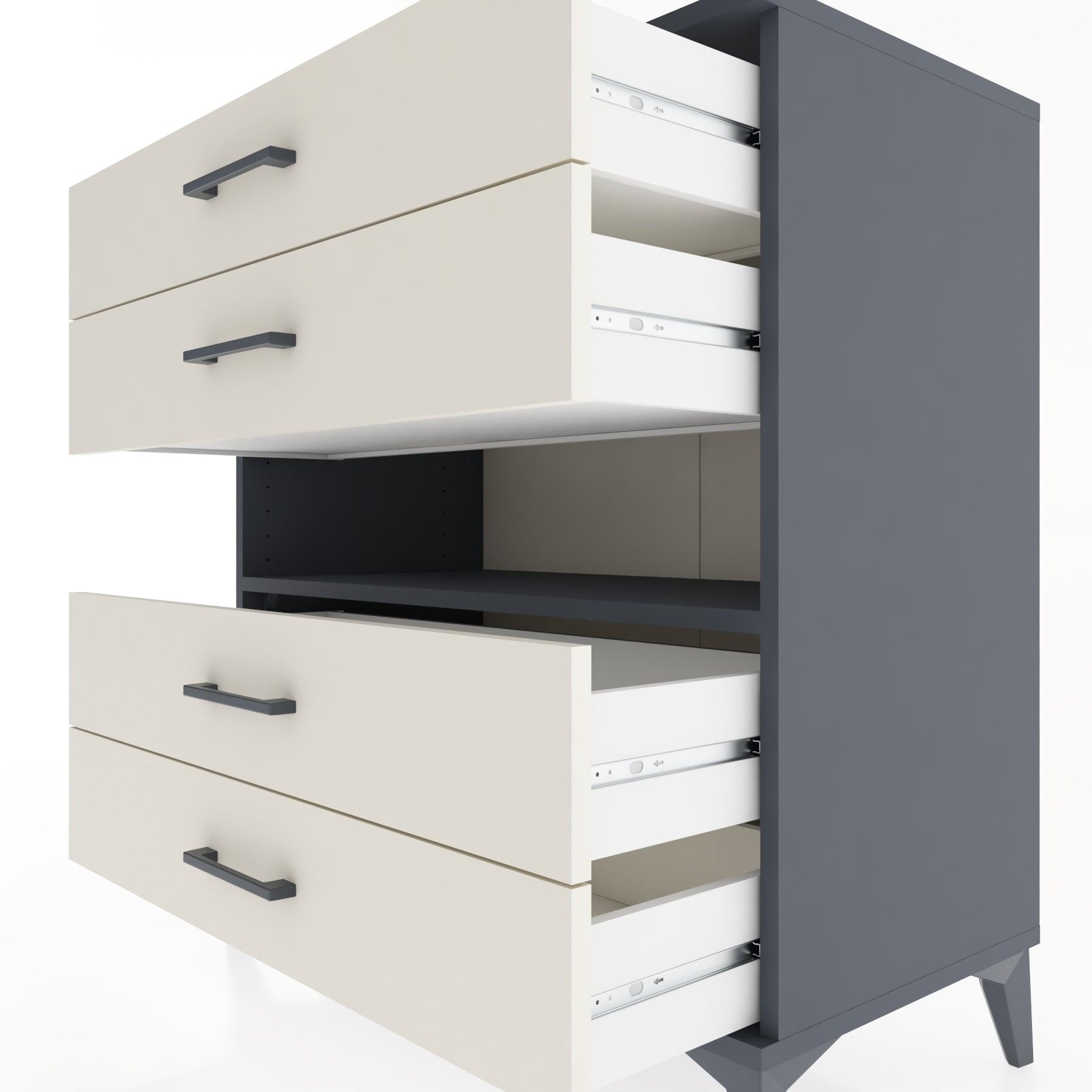 Woodntry Modüler Şifonyer Antrasit 88x44x84 cm Çekmeceli ve Raflı CR21-2