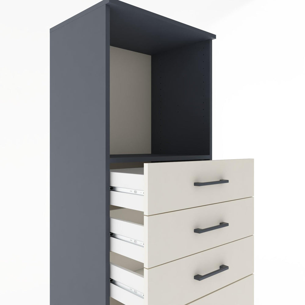 Woodntry Modüler Dolap Antrasit 60x44x170 cm Çekmeceli ve Raflı CR45-2