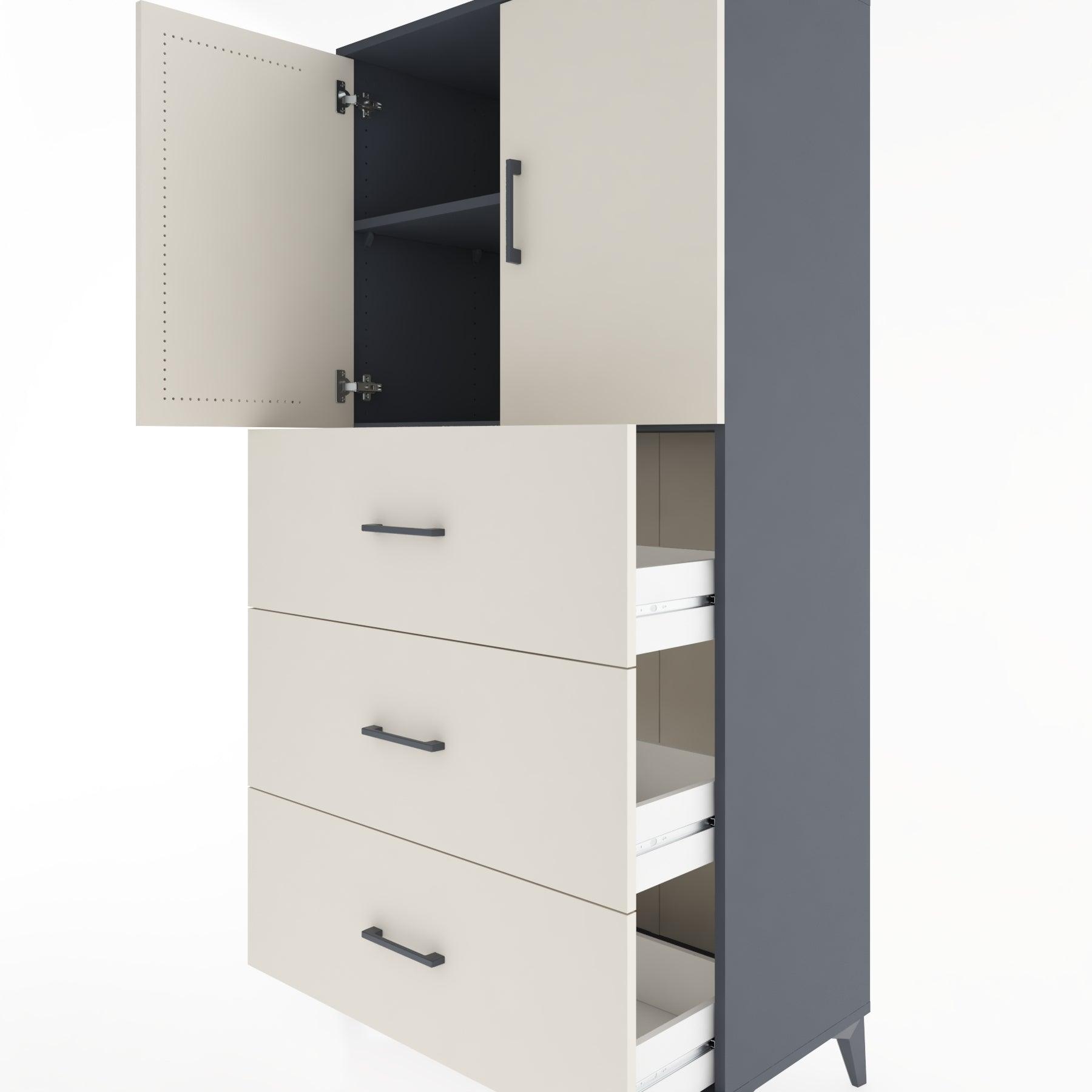 Woodntry Modular Cabinet Anthracite 88x44x170 cm with Doors and Drawers KC24-2