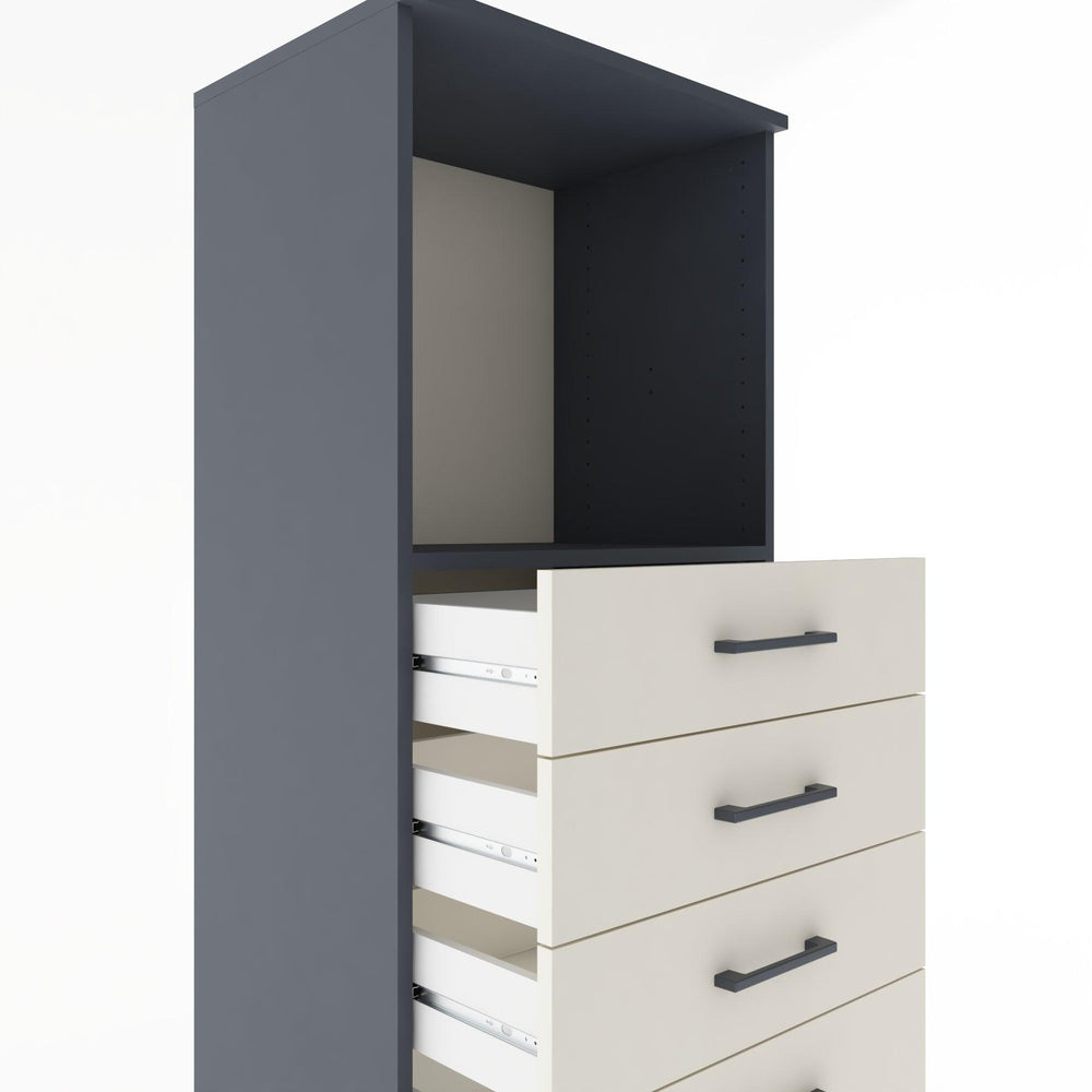 Woodntry Modüler Dolap Antrasit 60x44x170 cm Çekmeceli ve Raflı CR39-2