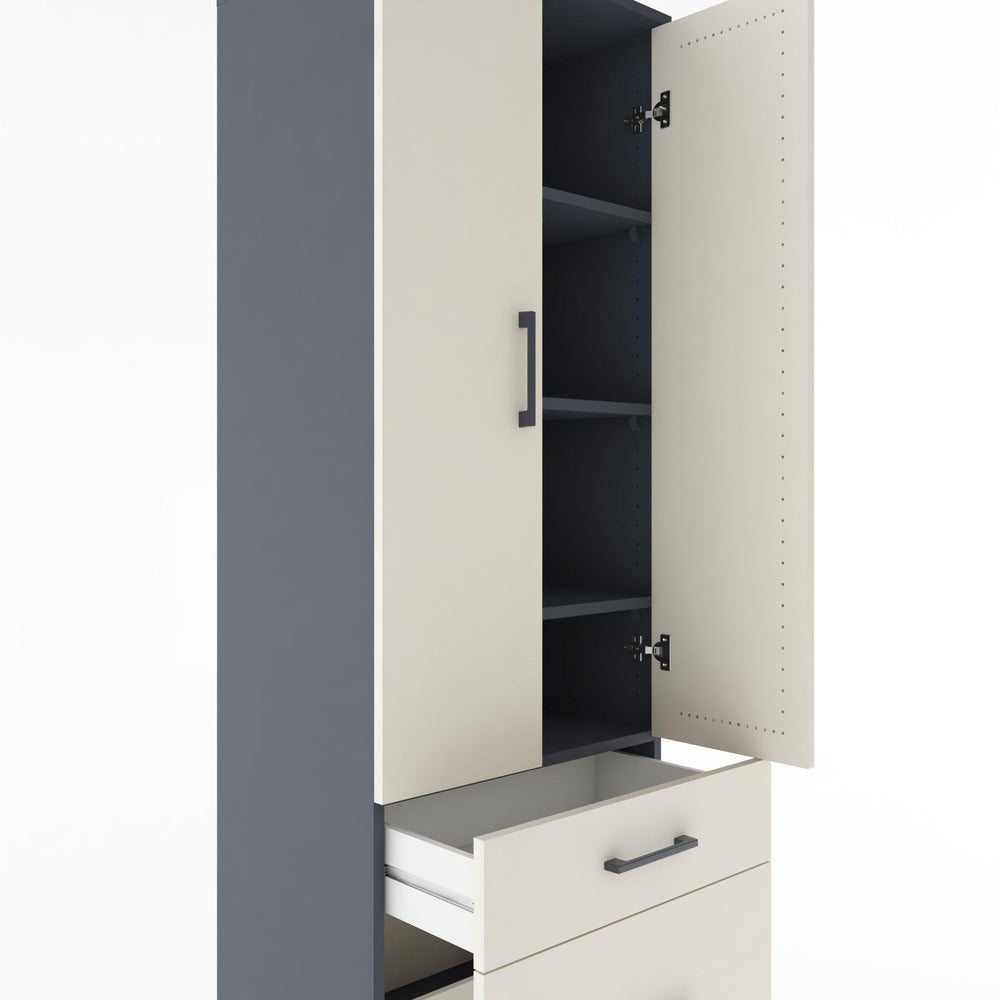 Woodntry Modüler Dolap Antrasit 60x44x170 cm Kapaklı ve Çekmeceli KC15-2