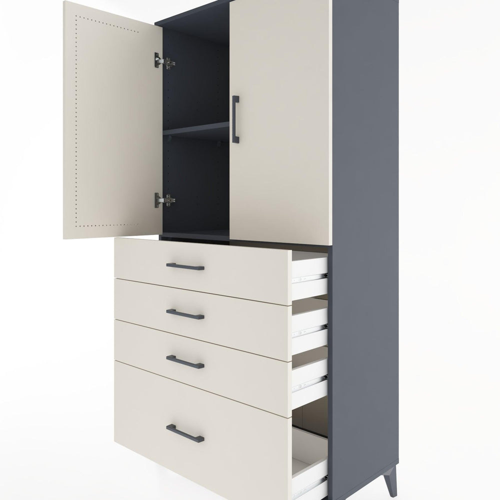 Woodntry Modüler Dolap Antrasit 88x44x170 cm Kapaklı ve Çekmeceli KC13-2