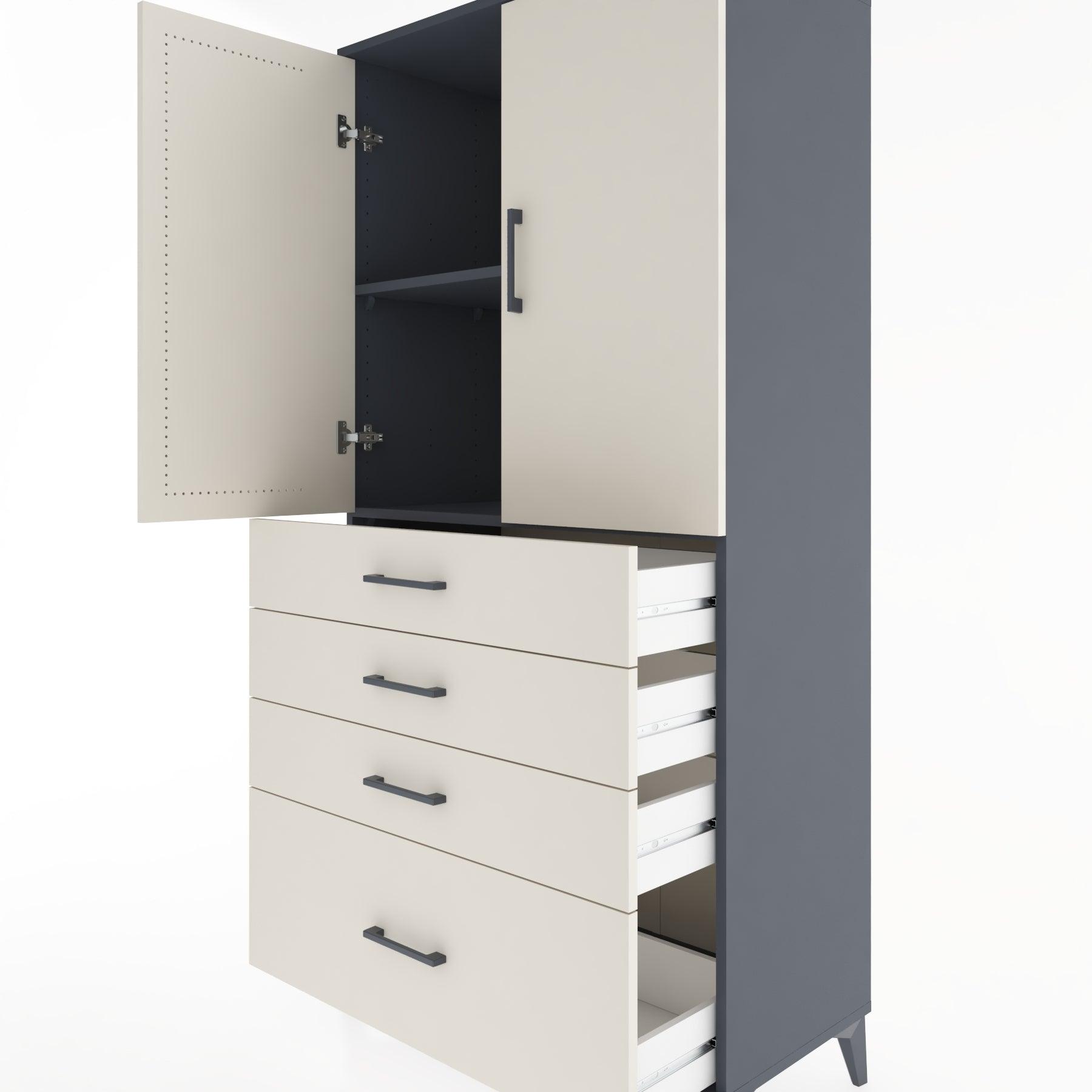 Woodntry Modular Cabinet Anthracite 88x44x170 cm with Doors and Drawers KC13-2