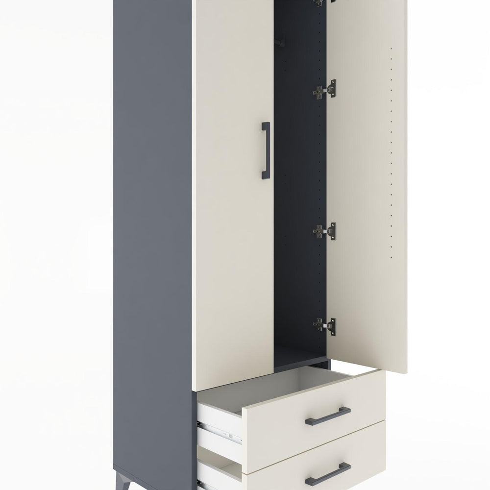 Woodntry Modüler Dolap Antrasit 60x44x170 cm Kapaklı ve Çekmeceli KC29-2