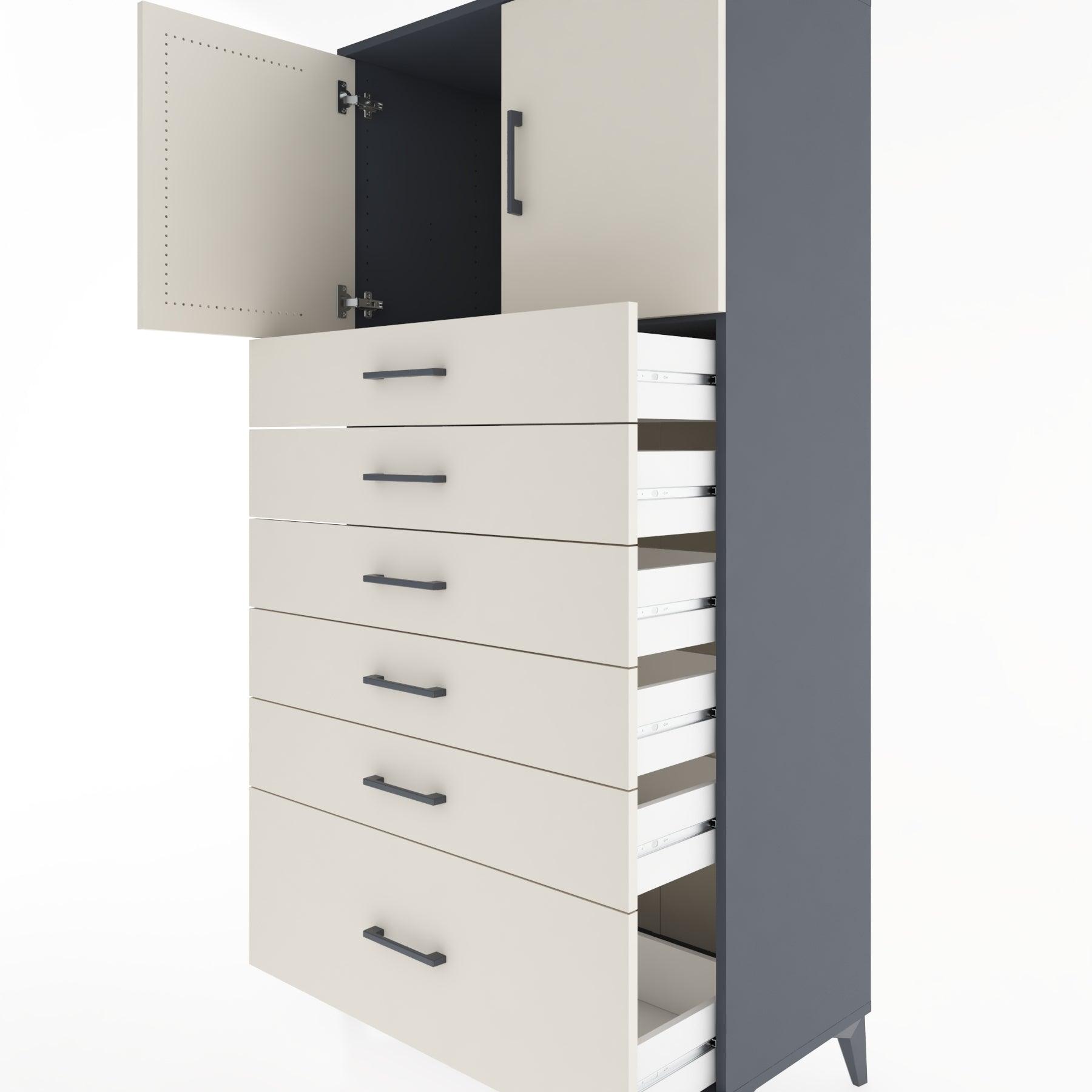 Woodntry Modular Cabinet Anthracite 88x44x170 cm with Doors and Drawers KC11-2