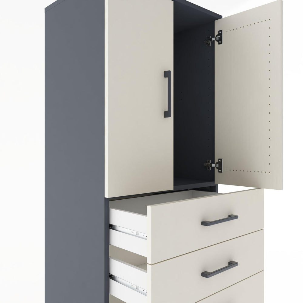 Woodntry Modüler Dolap Antrasit 60x44x170 cm Kapaklı ve Çekmeceli KC3-2