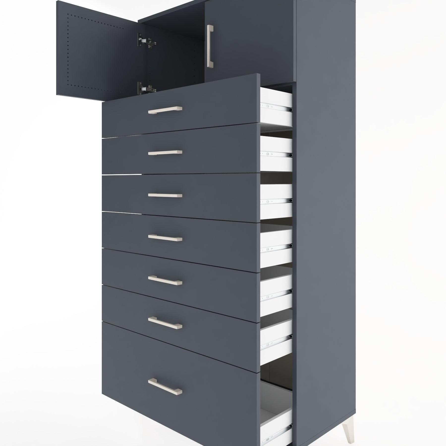 Woodntry Modüler Dolap Antrasit 88x44x170 cm Kapaklı ve Çekmeceli KC10-2