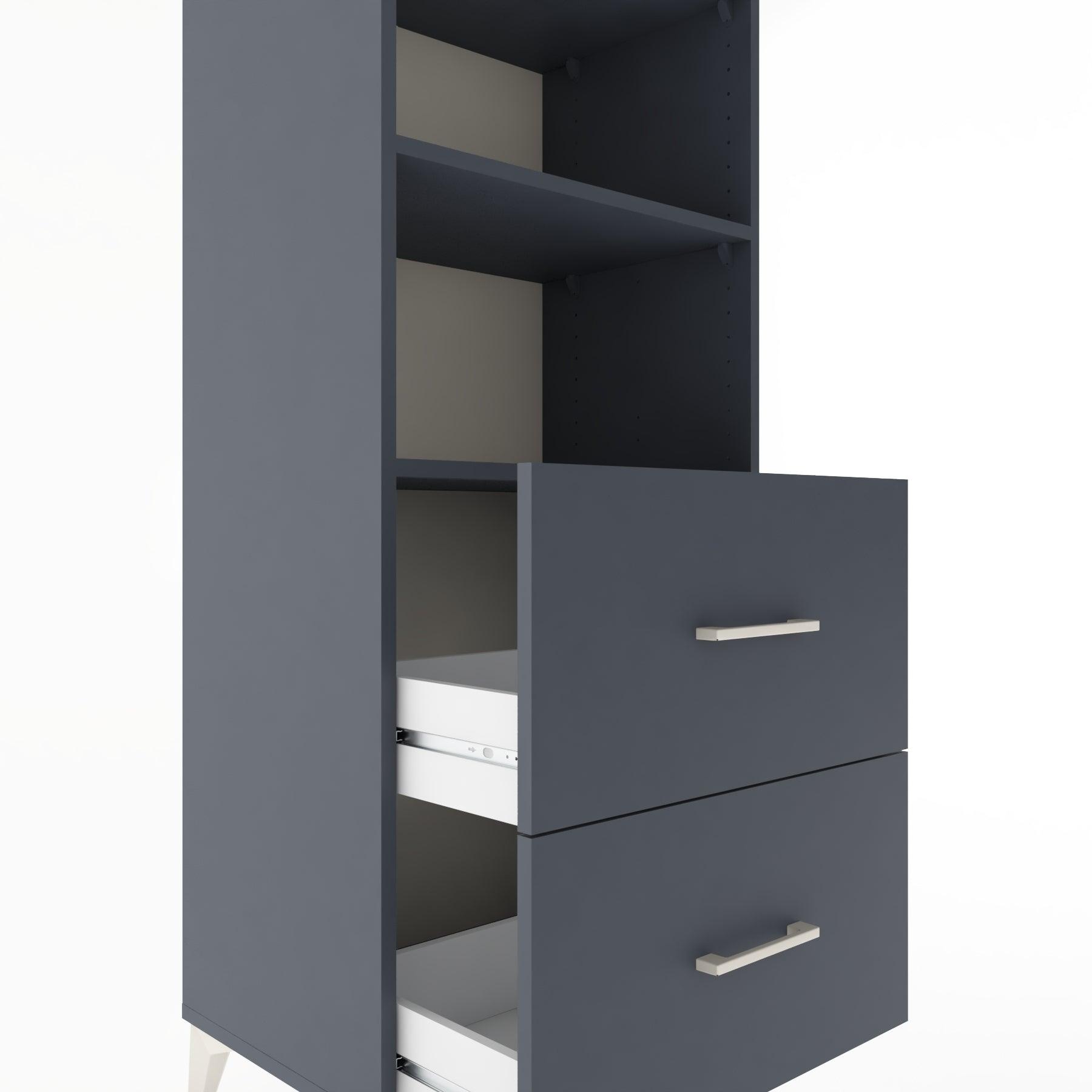 Woodntry Modüler Dolap Antrasit 60x44x170 cm Çekmeceli ve Raflı CR48-2