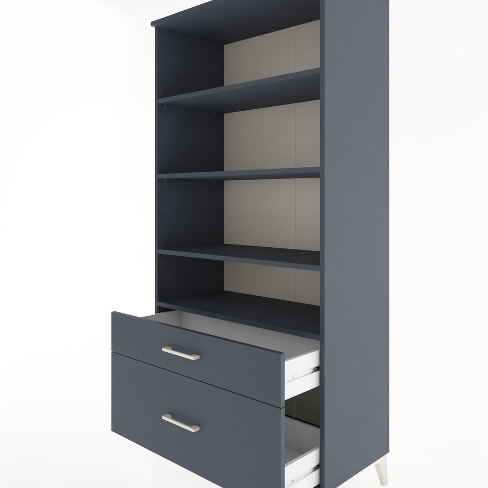 Woodntry Modüler Dolap Antrasit 88x44x170 cm Çekmeceli ve Raflı CR43-2