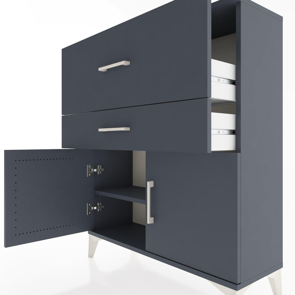 Woodntry Modüler Şifonyer Antrasit 88x30x94 cm Kapaklı ve Çekmeceli KC12-2