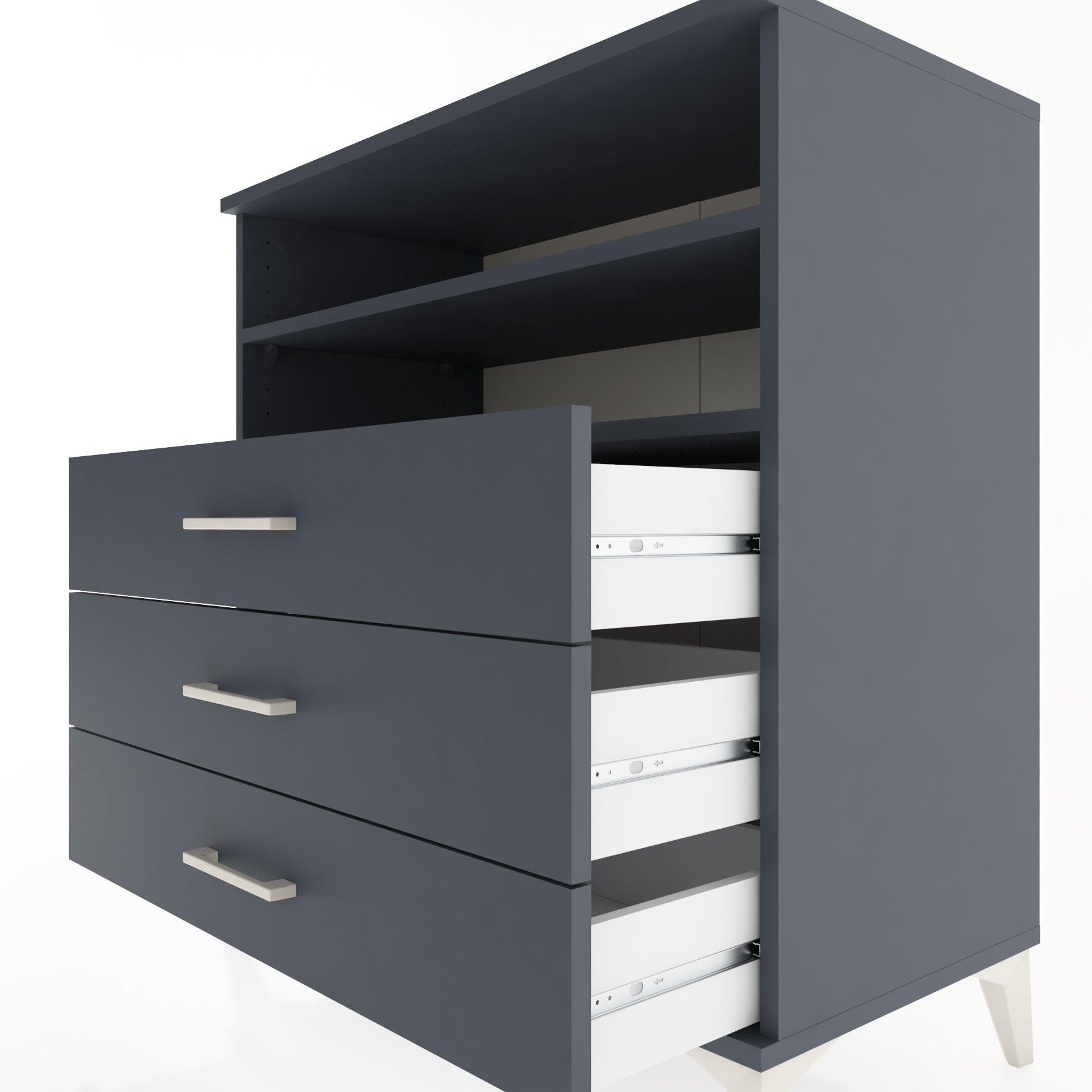 Woodntry Modüler Şifonyer Antrasit 88x44x84 cm Çekmeceli ve Raflı CR17-2