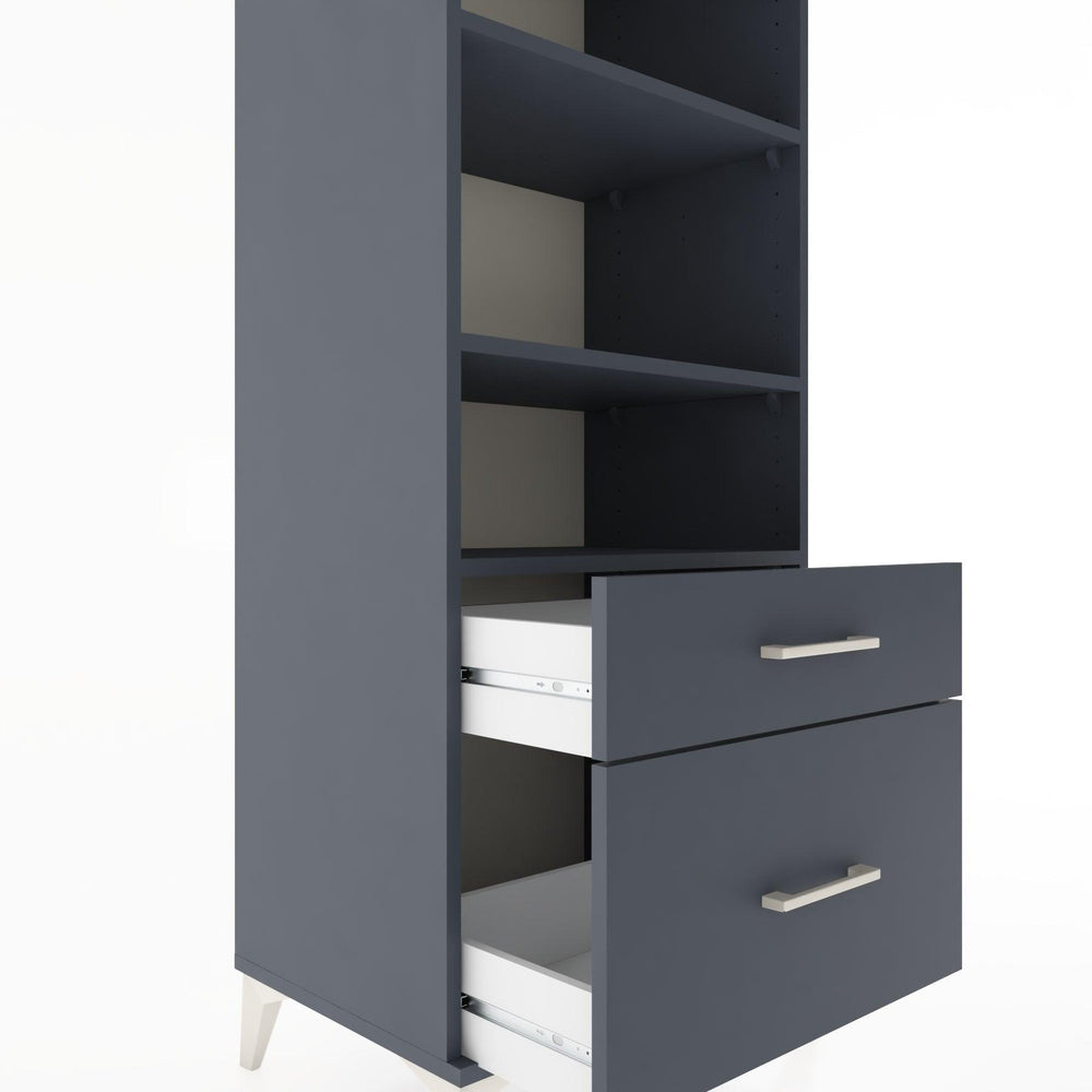 Woodntry Modüler Dolap Antrasit 60x44x170 cm Çekmeceli ve Raflı CR43-2