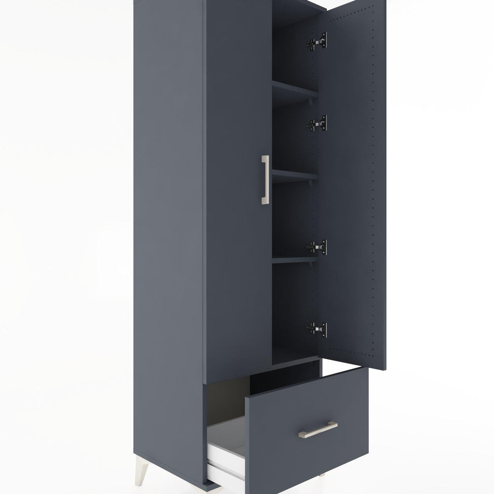 Woodntry Modüler Dolap Antrasit 60x44x170 cm Kapaklı ve Çekmeceli KC16-2