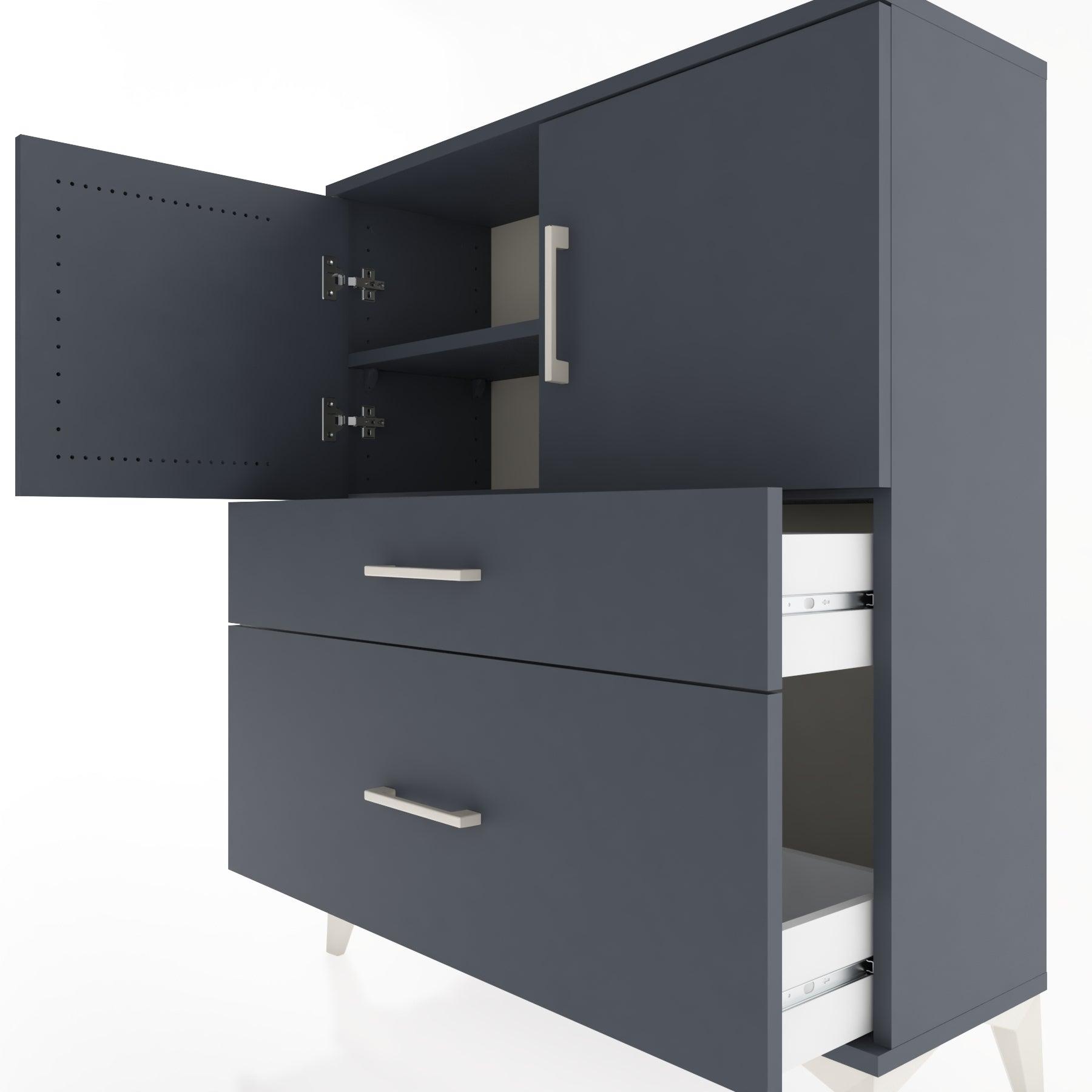 Woodntry Modüler Şifonyer Antrasit 88x30x94 cm Kapaklı ve Çekmeceli KC11-2