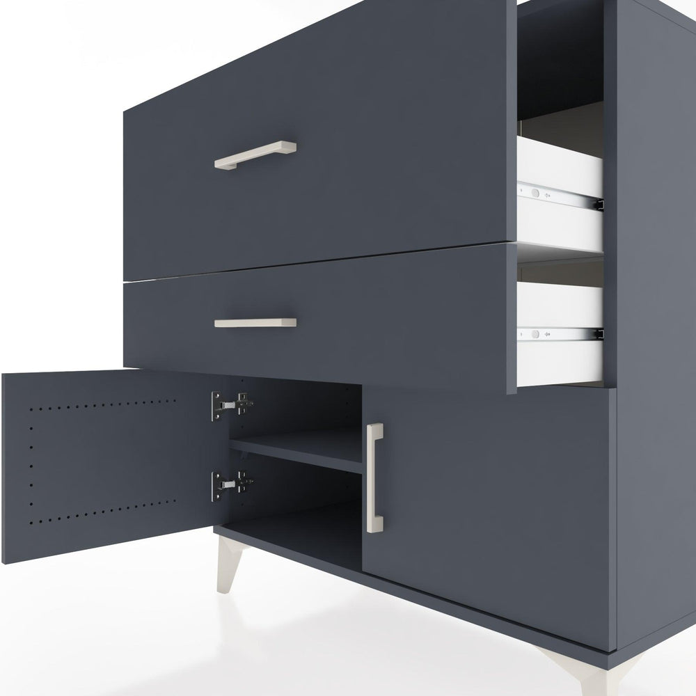 Woodntry Modüler Şifonyer Antrasit 88x44x84 cm Kapaklı ve Çekmeceli KC105-2