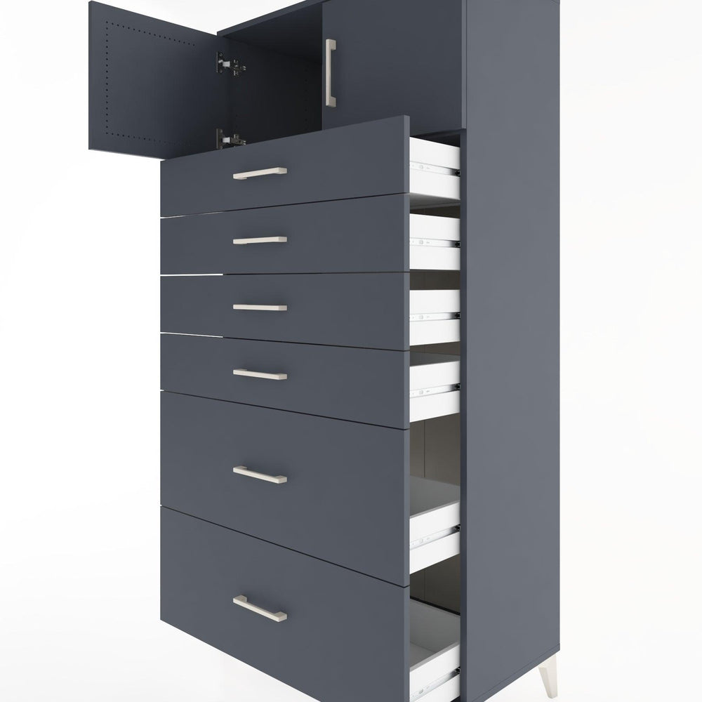 Woodntry Modüler Dolap Antrasit 88x44x170 cm Kapaklı ve Çekmeceli KC17-2