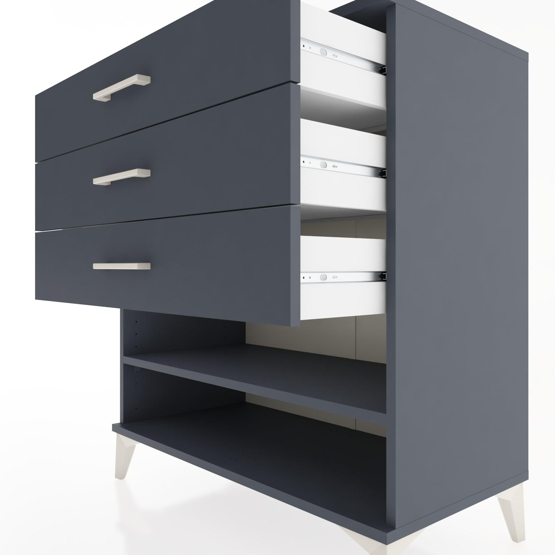 Woodntry Modüler Şifonyer Antrasit 88x44x84 cm Çekmeceli ve Raflı CR12-2