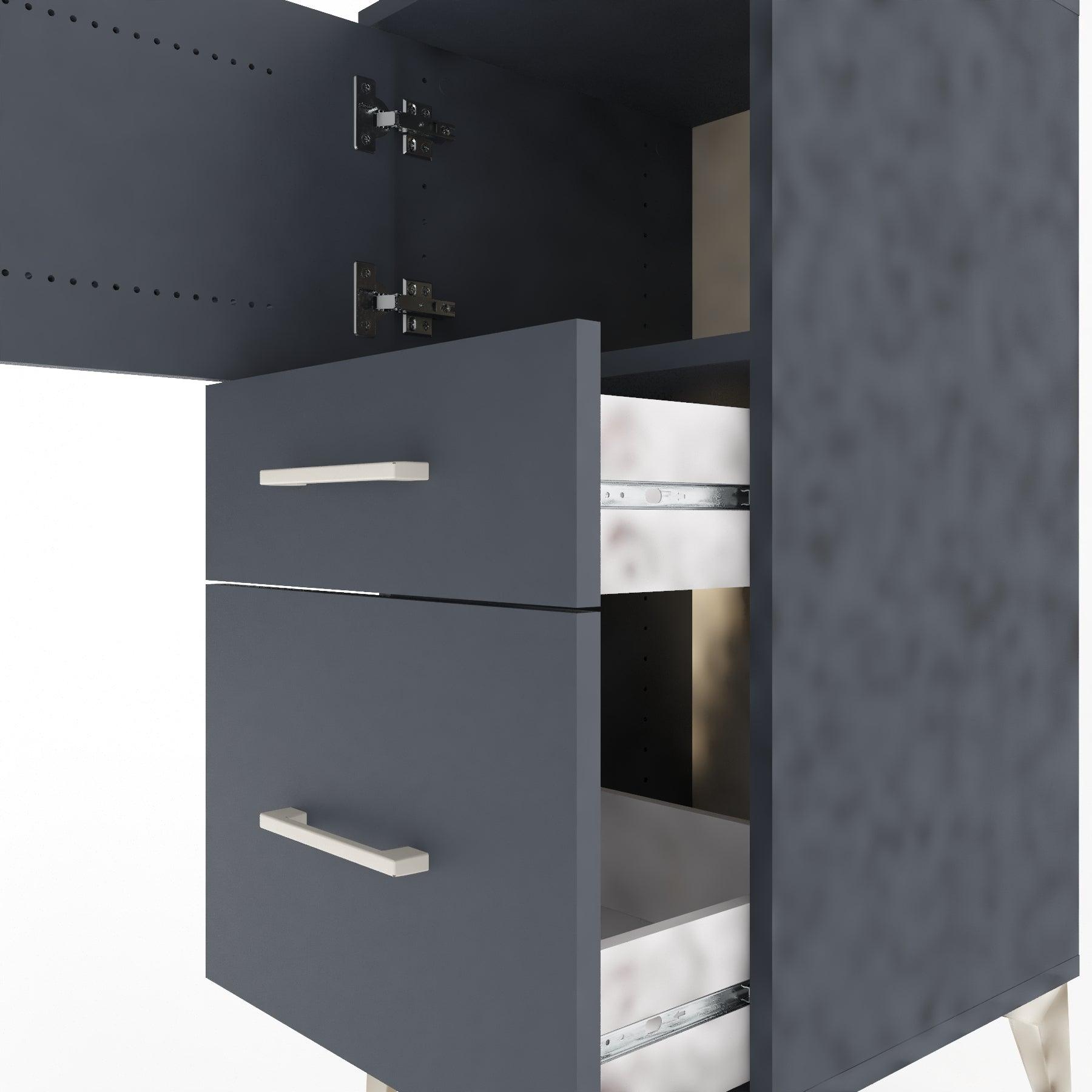 Woodntry Modular Nightstand Anthracite 44x44x84 cm with Cover and Drawer KC45-2