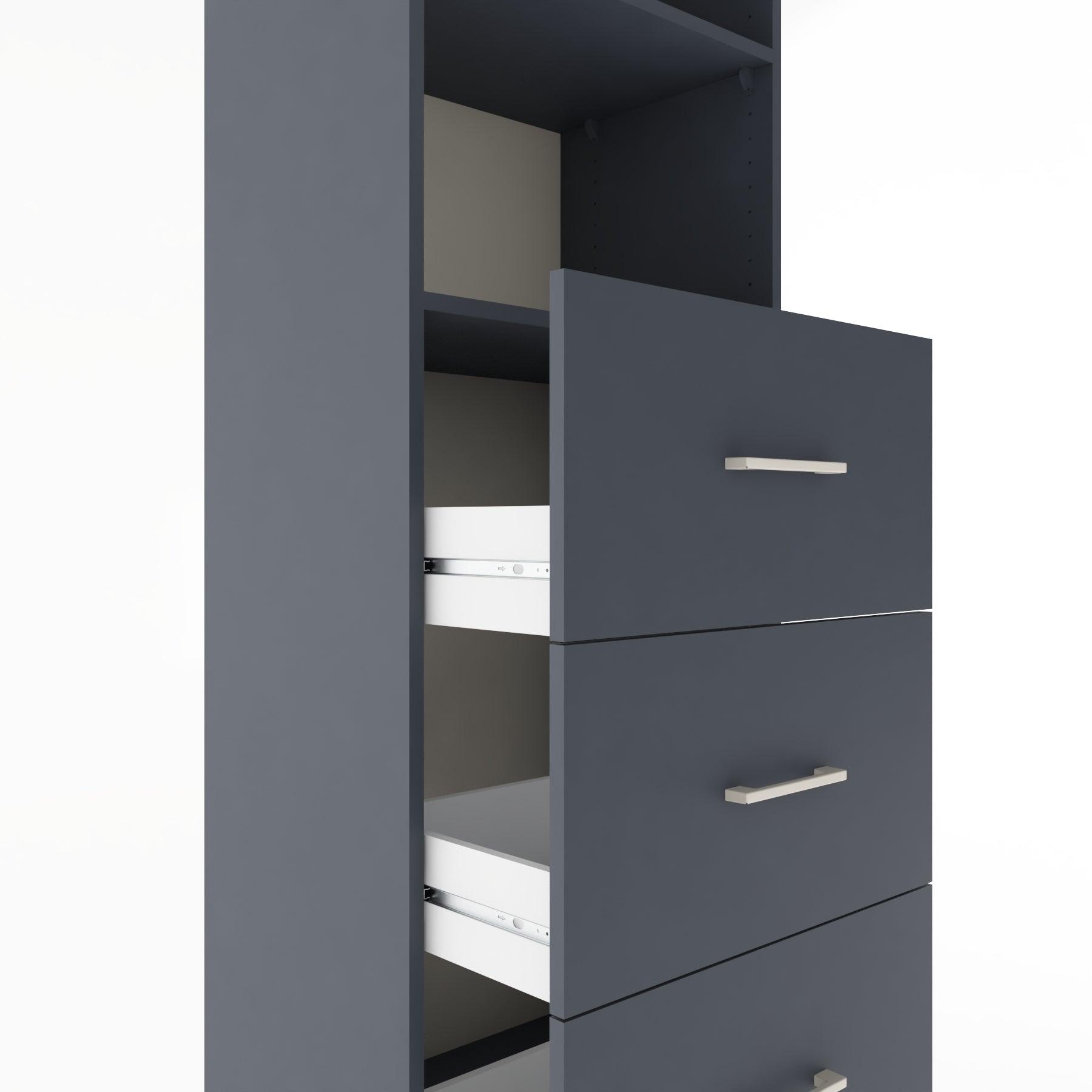 Woodntry Modüler Dolap Antrasit 60x44x170 cm Çekmeceli ve Raflı CR51-2