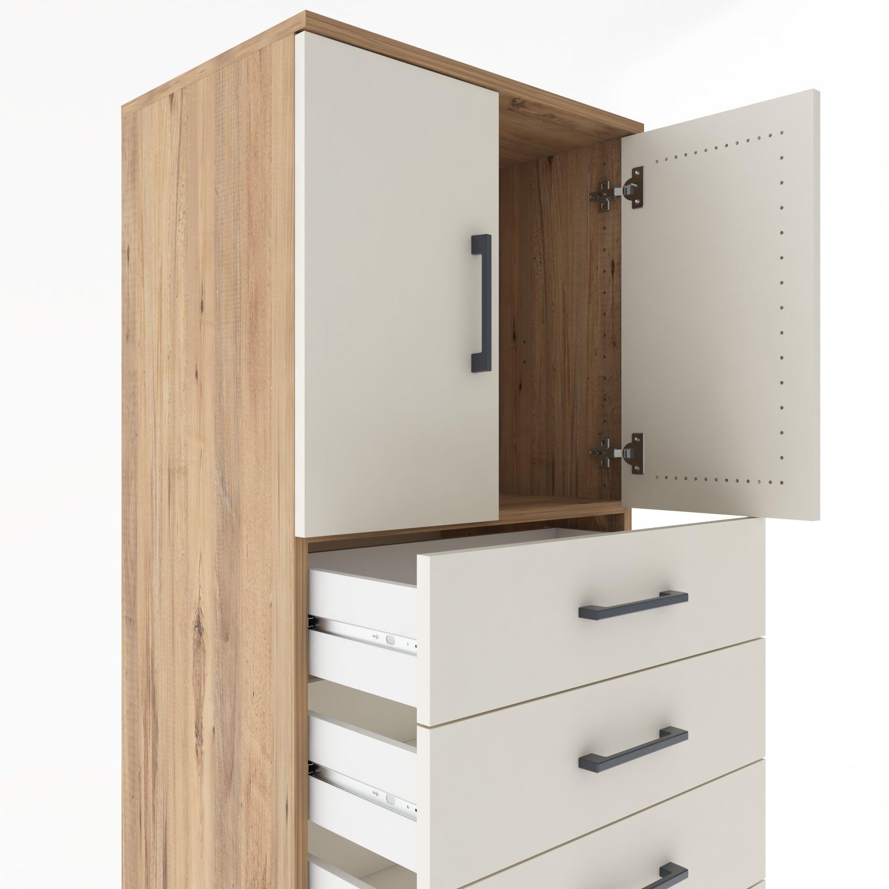 Woodntry Modüler Dolap Çam 60x44x170 cm Kapaklı ve Çekmeceli KC2-3