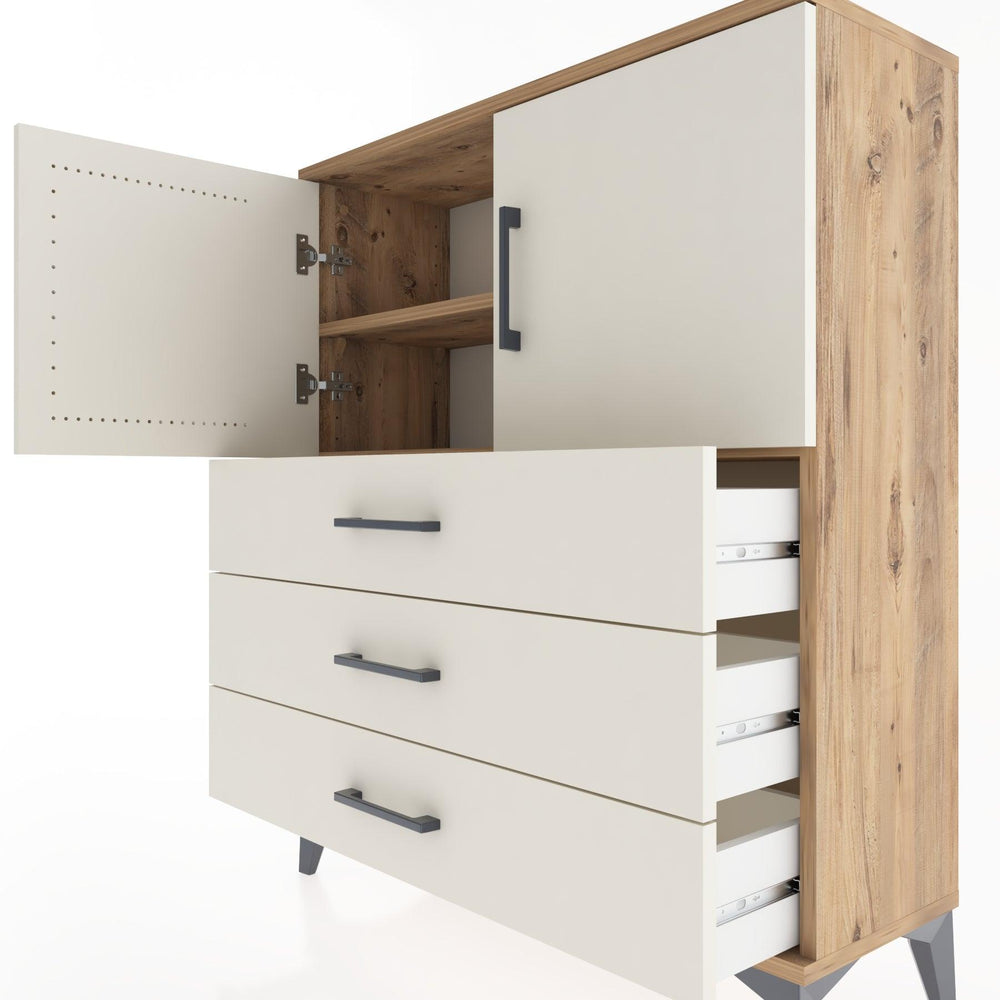 Woodntry Modüler Şifonyer Çam 88x30x94 cm Kapaklı ve Çekmeceli KC7-3