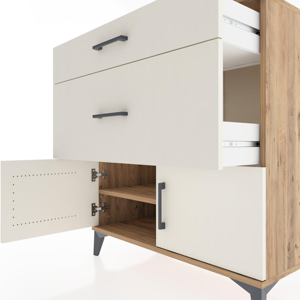 Woodntry Modüler Şifonyer Çam 88x44x84 cm Kapaklı ve Çekmeceli KC115-3