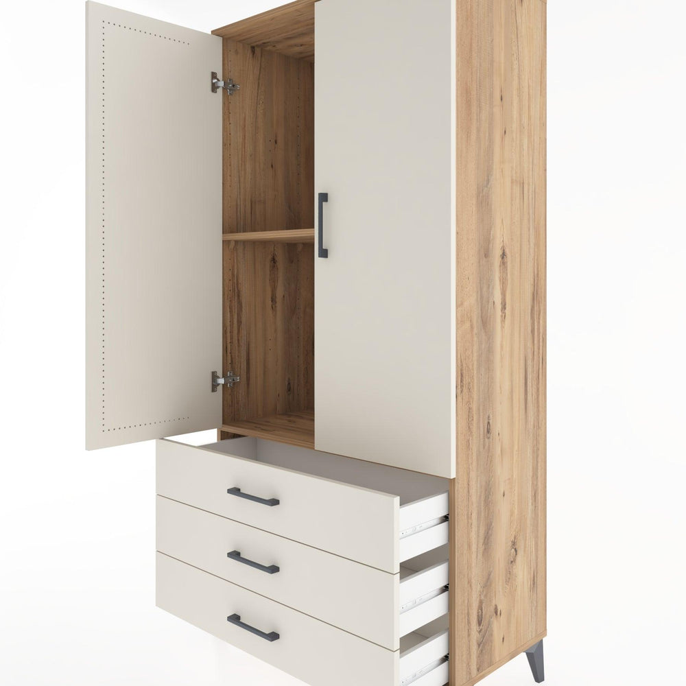 Woodntry Modüler Dolap Çam 88x44x170 cm Kapaklı ve Çekmeceli KC6-3