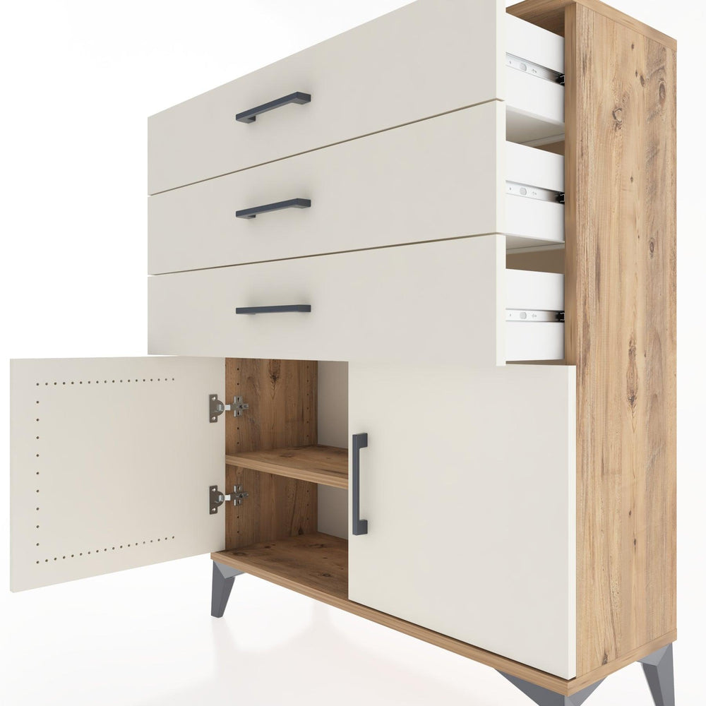 Woodntry Modüler Şifonyer Çam 88x30x94 cm Kapaklı ve Çekmeceli KC8-3