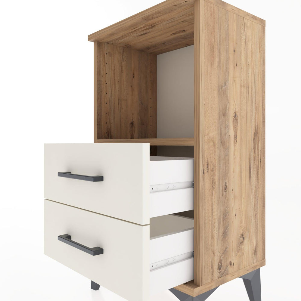 Woodntry Modüler Komodin 2 Çekmece ve Raflı V2 44x30x68 cm Çam - Woodntry