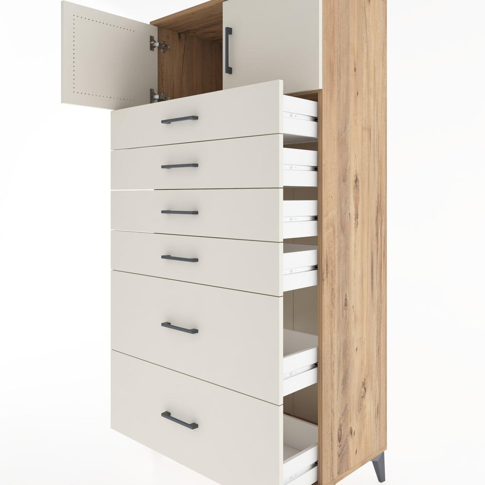 Woodntry Modüler Dolap Çam 88x44x170 cm Kapaklı ve Çekmeceli KC17-3