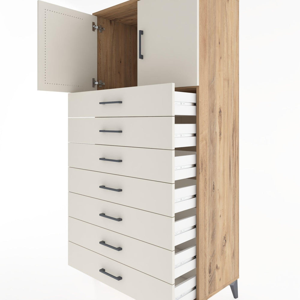 Woodntry Modüler Dolap Çam 88x44x170 cm Kapaklı ve Çekmeceli KC2-3