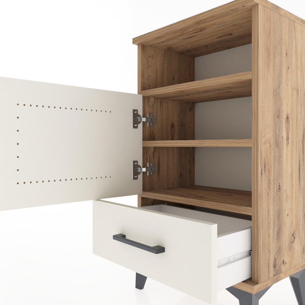 Woodntry Modüler Komodin Raf Kapak Çekmeceli 44x30x68 cm Çam - Woodntry