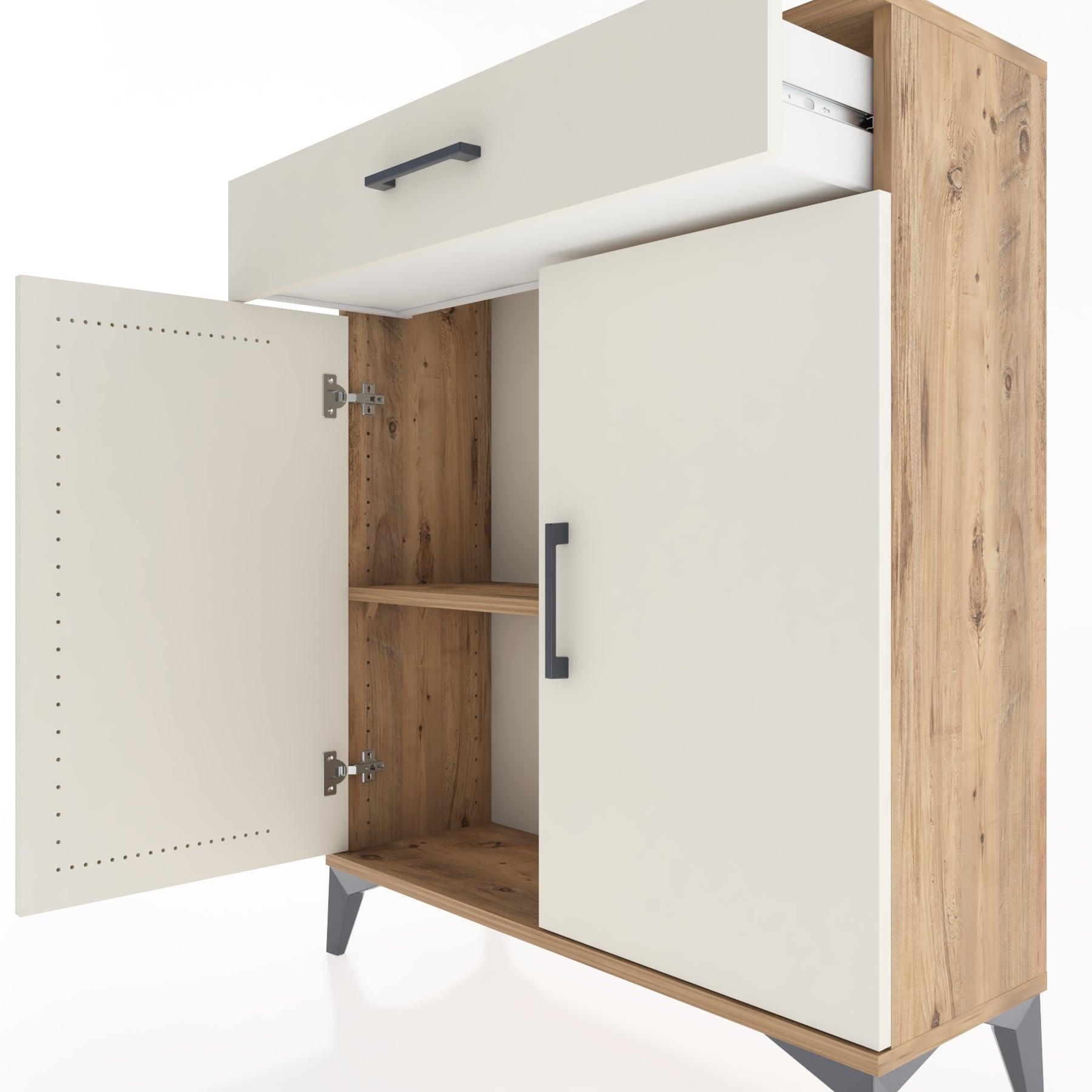 Woodntry Modüler Şifonyer Çam 88x30x94 cm Kapaklı ve Çekmeceli KC1-3