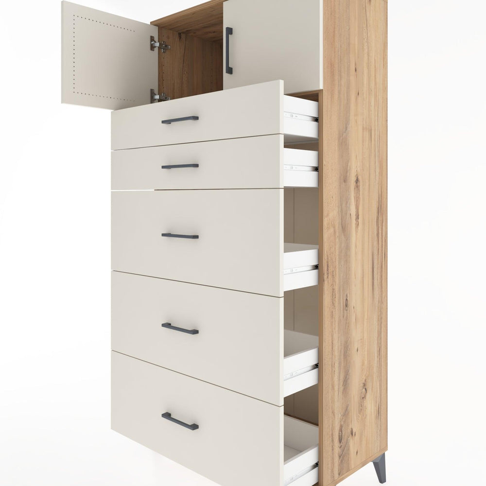 Woodntry Modüler Dolap Çam 88x44x170 cm Kapaklı ve Çekmeceli KC22-3