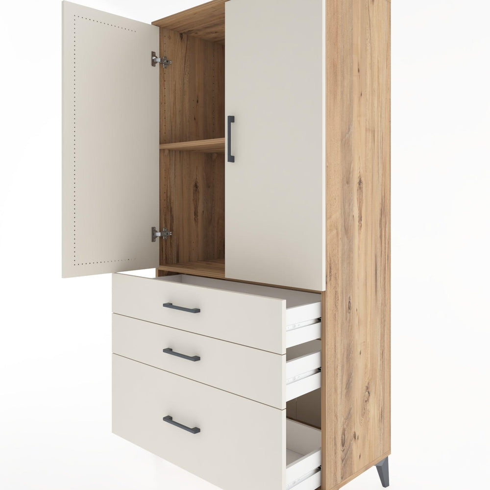 Woodntry Modüler Dolap Çam 88x44x170 cm Kapaklı ve Çekmeceli KC14-3