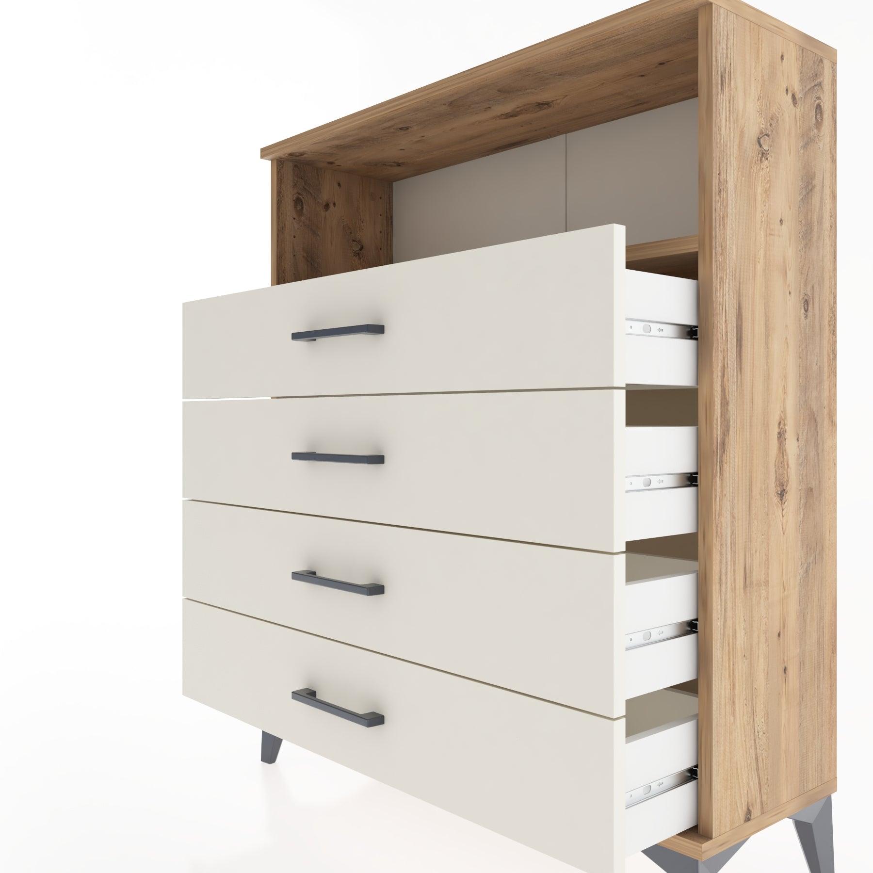 Woodntry Modüler Şifonyer Çam 88x30x94 cm Çekmeceli ve Raflı CR19-3