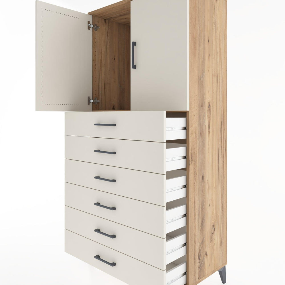 Woodntry Modüler Dolap Çam 88x44x170 cm Kapaklı ve Çekmeceli KC3-3